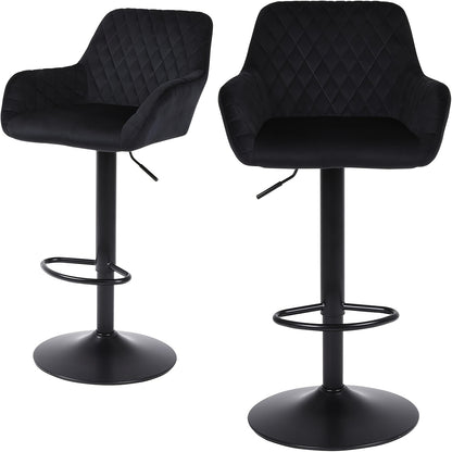 Barstoel – Barkruk – Barstoel Kruk – Barstoel Stoel – Barkrukken Set – Verstelbaar – Draaibaar – Met Rugleuning en Armleuningen – Fluwelen Bekleding – Max 150 kg – Zwart Grijs Bruin – Set van 4