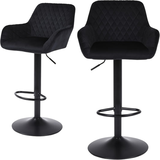 Barstoel – Barkruk – Barstoel Kruk – Barstoel Stoel – Barkrukken Set – Verstelbaar – Draaibaar – Met Rugleuning en Armleuningen – Fluwelen Bekleding – Max 150 kg – Zwart Grijs Bruin – Set van 4