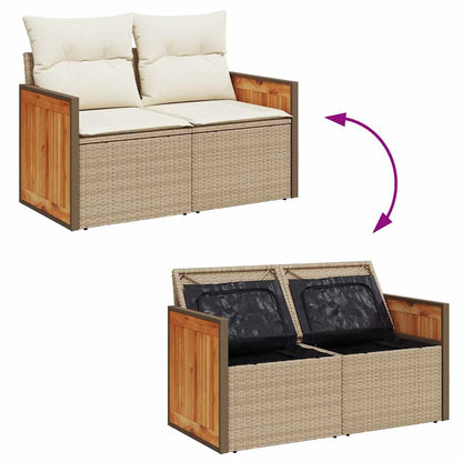 Tuinbank – Tuinmeubel – Garden Sofa – Buitenbank – Terrasbank – Beige en Crèmewit – Poly Rattan en Massief Acaciahout – Weerbestendig en Comfortabel