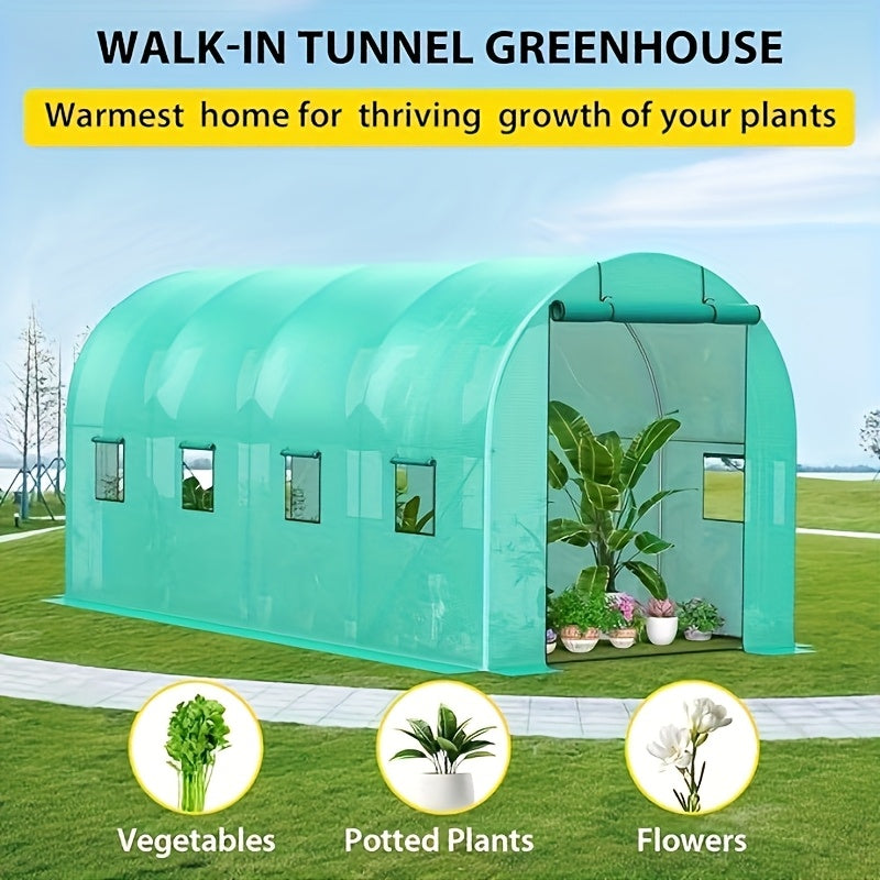 Heavy-Duty Greenhouse with Galvanized Steel Frame - Outdoor Plant Growing tunnel, 2 Doors & 6 Windows, Anchor Mesh Base for Stability, Transparent Panels for Natural Light - Ideal for Home, Commercial, or Educational Gardens - QUORE