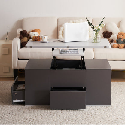 Salontafel – Koffietafel – Bijzettafel – Woonkamertafel – Opbergtafel – Extra Lang Met Lift-Top – Grote Opbergruimte Met Lades En Planken