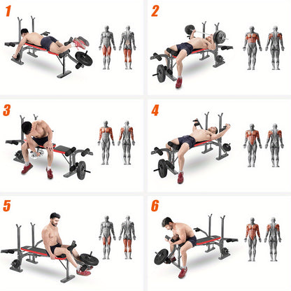 Alles-In-Één Bench Press Set – Krachttrainingsbank – Preacher Curl Bank – Leg Developer – IJzeren Constructie – Compact Formaat – Ergonomisch Design