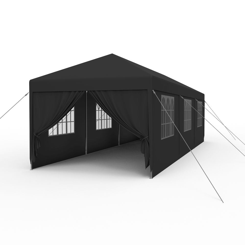 Tuinpaviljoen – Prieel – Partytent – Overkapping – Feesttent – 3×9 m – Gepoedercoat Stalen Frame – Waterafstotend Polyethyleen Panels Anthraciet/Wit