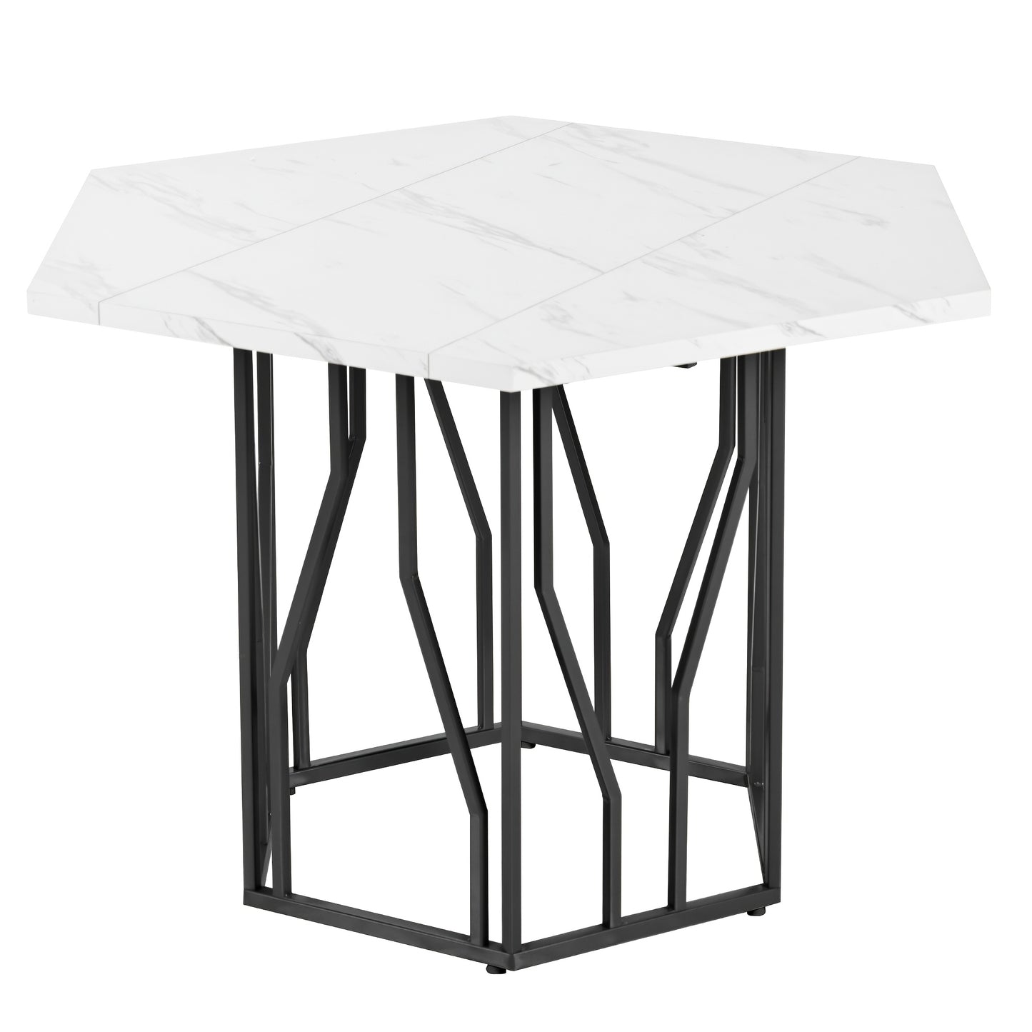 Eettafel – Tafel – Dinertafel – Salontafel – Bijzettafel – Hexagonaal Marmeren Blad – Zwart Metalen Takkenframe