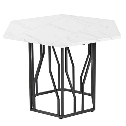 Eettafel – Tafel – Dinertafel – Salontafel – Bijzettafel – Hexagonaal Marmeren Blad – Zwart Metalen Takkenframe