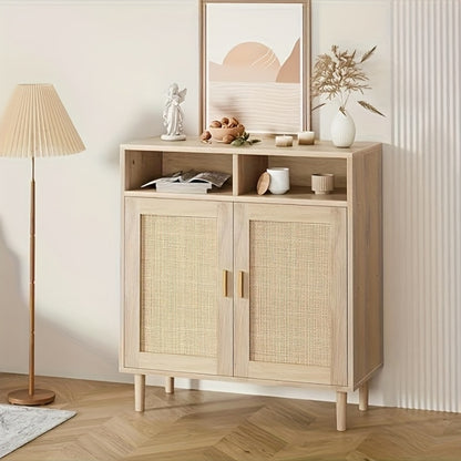 Modern Rattan Dressoir – Kast – Opbergkast – Sideboard – Buffetkast – Kunststof Hout – Makkelijk Te Monteren – Natuurlijk Eiken Afwerking