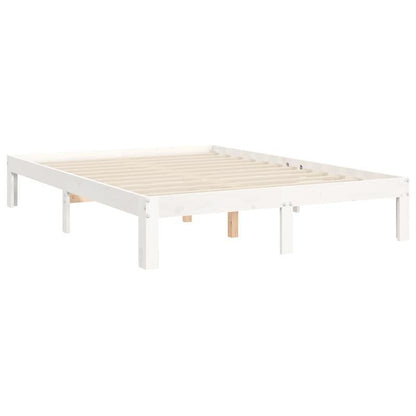 Modern Minimalist Small Double Bed Frame with Headboard - Solid Hardwood Construction, Easy Assembly, Space-Saving Design for Guest Rooms, Studios, Apartments - Durable Bed Furniture Neutral White Finish, Bed Room Decor And A