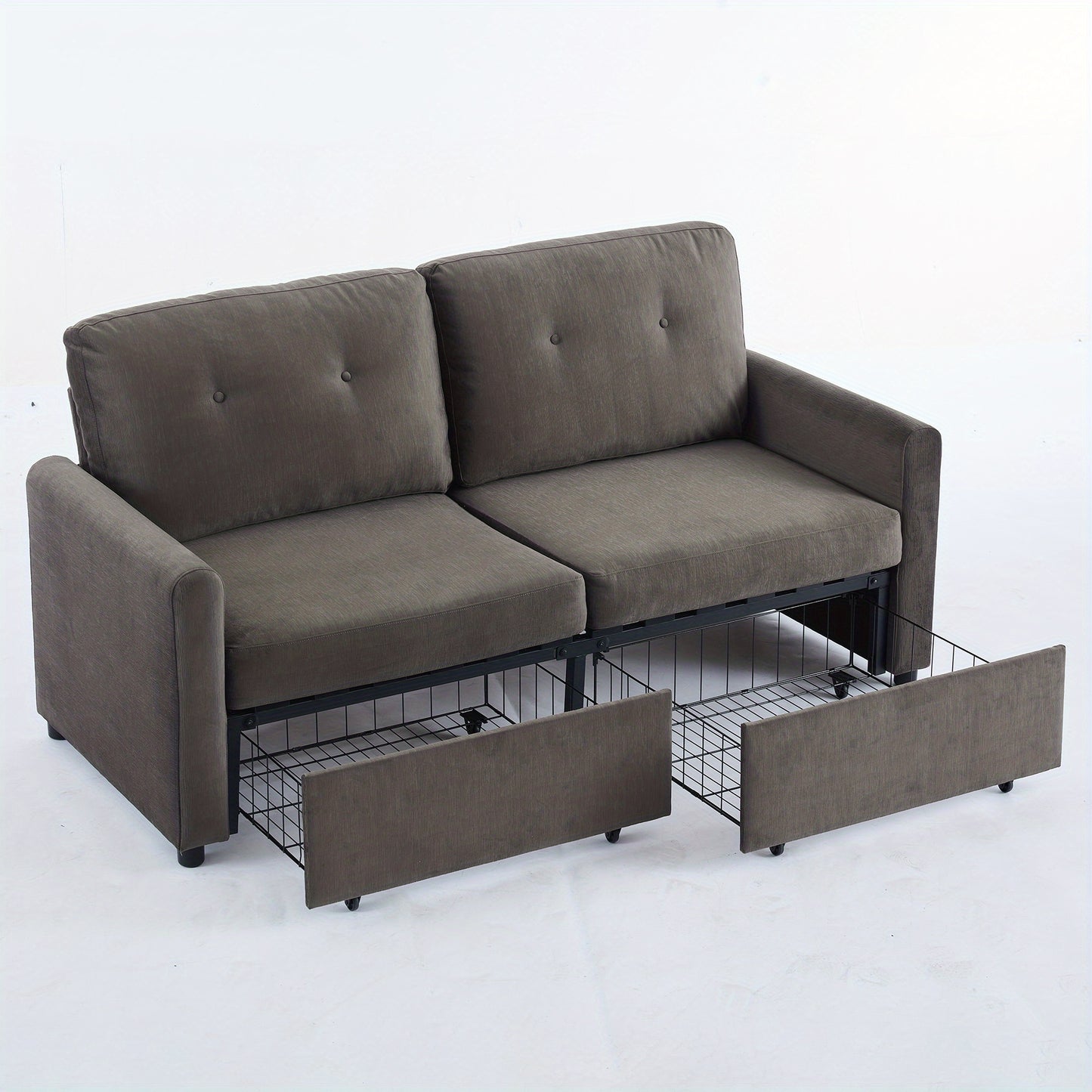 Tweezitsbank – Compacte Bank – Minimalistische Sofa – Stijlvolle Couch – Tweepersoonsbank – Opberglade – Duurzaam Bamboe – Donkergrijs