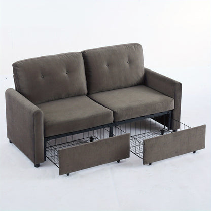 Tweezitsbank – Compacte Bank – Minimalistische Sofa – Stijlvolle Couch – Tweepersoonsbank – Opberglade – Duurzaam Bamboe – Donkergrijs