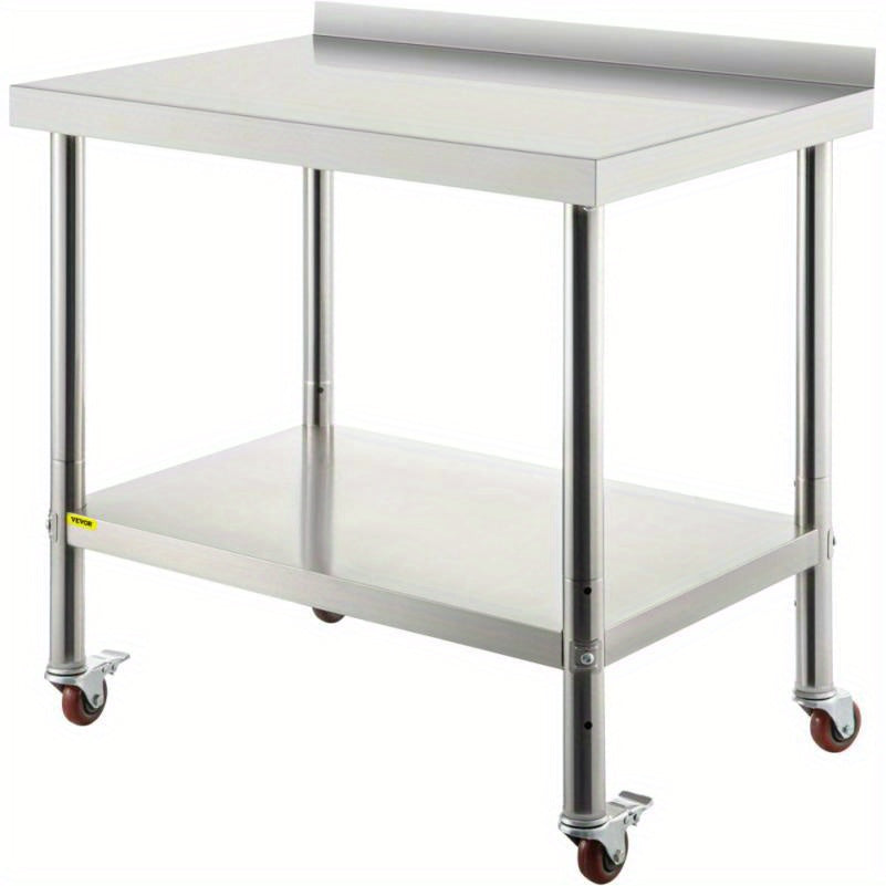 RVS Werkbank – Roestvrijstalen Werktafel – Keukenwerkbank – Professionele Werkbank – Mobiele Werkbank – 199,58 kg Draagvermogen – Verstelbare Onderplank & Backsplash