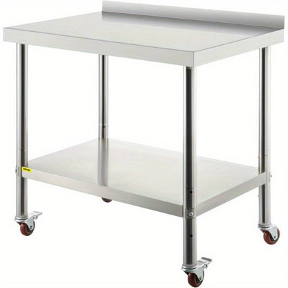 RVS Werkbank – Roestvrijstalen Werktafel – Keukenwerkbank – Professionele Werkbank – Mobiele Werkbank – 199,58 kg Draagvermogen – Verstelbare Onderplank & Backsplash