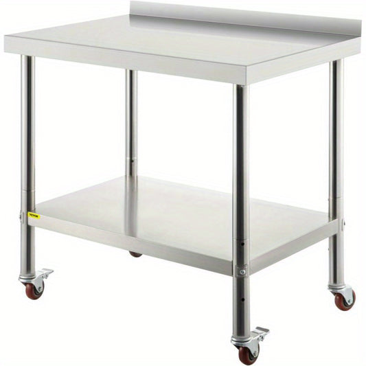 RVS Werkbank – Roestvrijstalen Werktafel – Keukenwerkbank – Professionele Werkbank – Mobiele Werkbank – 199,58 kg Draagvermogen – Verstelbare Onderplank & Backsplash