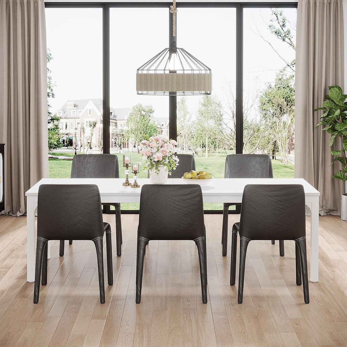 Eettafel – Tafel – Keukentafel – Dinerbank – Eetkamertafel – Industrieel Design – Wit Gelakt MDF Tafelblad – Verstelbare Metalen Poten – 199,9 cm Voor 8 Personen