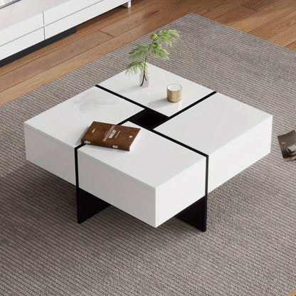 Salontafel – Woonkamertafel – Bijzettafel – Koffietafel – Tafel – Hoogglans Afwerking – 70x70x35 cm Met Opbergruimte En 4 Laden