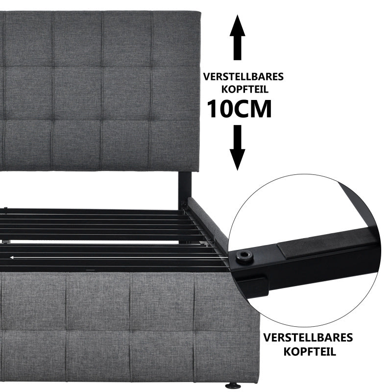 Beddenkast – Tweepersoonsbed – Opbergbed – Gestoffeerd Bed – Opbergbed – Linnen Materiaal – 4 Ruime Lades – Verstelbaar Hoofdbord – 140x200 cm