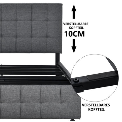 Beddenkast – Tweepersoonsbed – Opbergbed – Gestoffeerd Bed – Opbergbed – Linnen Materiaal – 4 Ruime Lades – Verstelbaar Hoofdbord – 140x200 cm
