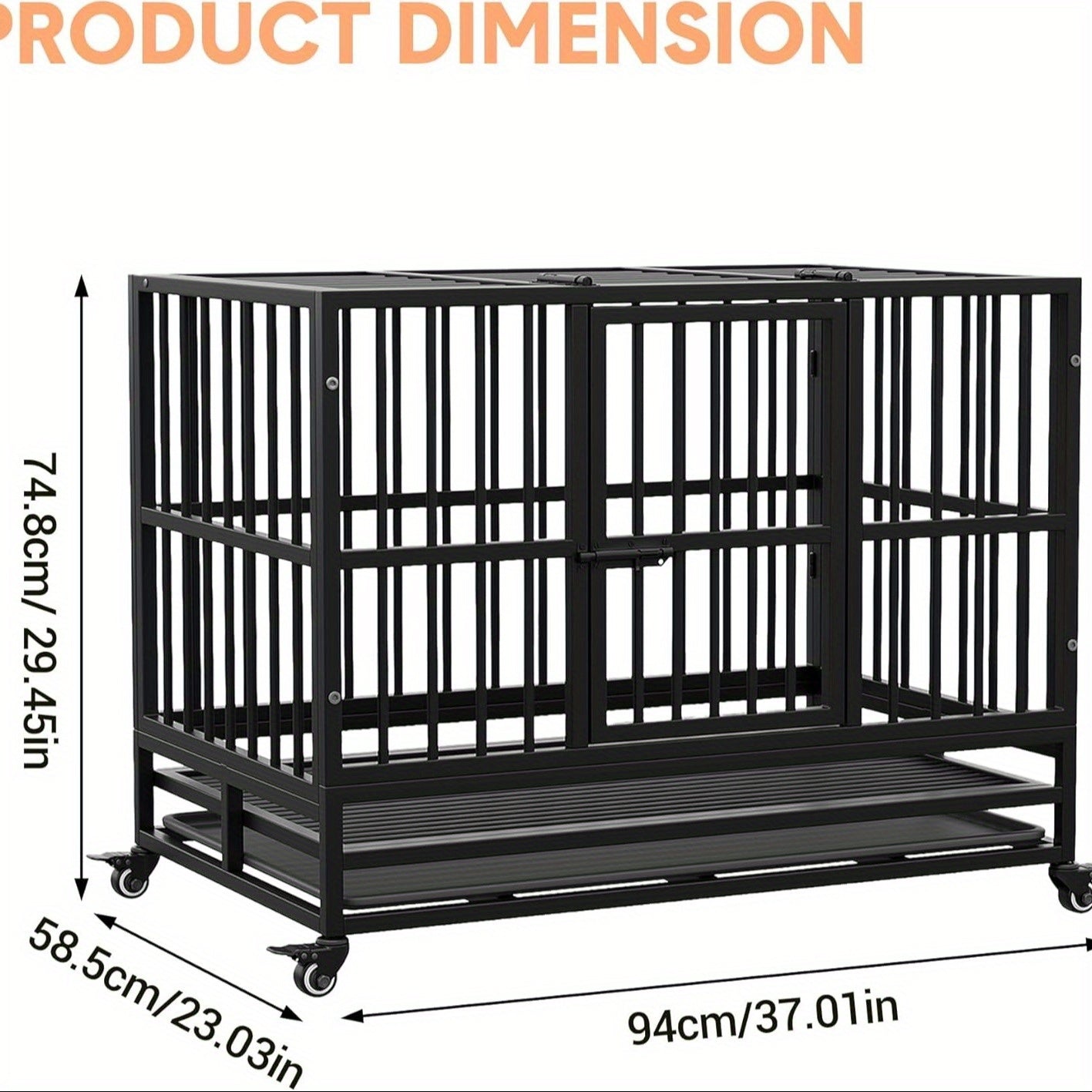 Hondenkooi – Hondenbench – Hondenkennel – Dierenkooi – Hondenhok – Met Wieltjes – Verstelbare Scheidingswand – 94x58x74 cm – Metaal – Geschikt Tot 30 kg