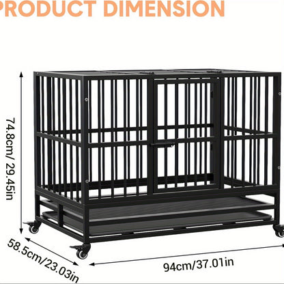 Hondenkooi – Hondenbench – Hondenkennel – Dierenkooi – Hondenhok – Met Wieltjes – Verstelbare Scheidingswand – 94x58x74 cm – Metaal – Geschikt Tot 30 kg