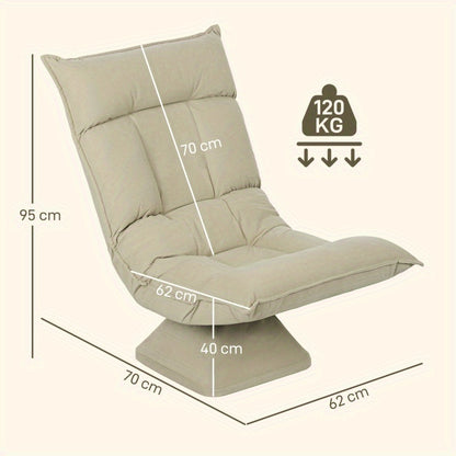 360° Rotating Floor Mat Chair with 5-Position Adjustable Backrest - Foldable Padded Meditation Sofa, Metal Frame, Beige, Perfect for Living Room, Gaming & Reading, Easy Assembly, No Power Needed, Versatile Room Furniture, Mo