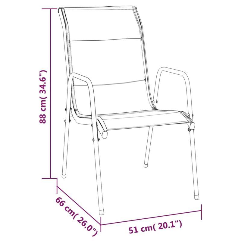 Tuinstoelen – Terrasstoelen – Balkonstoelen – Stapelbare Stoelen – Tuinmeubelen – Set van 6 – Staal & Textileen – Weerbestendig & Ergonomisch