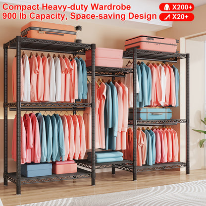 Heavy Duty Kledingrek – Kledingstender – Garderoberek – Kledinghanger – Kastorganizer – Extra Groot – 410,5 KG Capaciteit – 8 Planken & 5 Hangstangen – Roestvrij Stalen Frame – Vrijstaand – Ruimtebesparend Verticaal Design