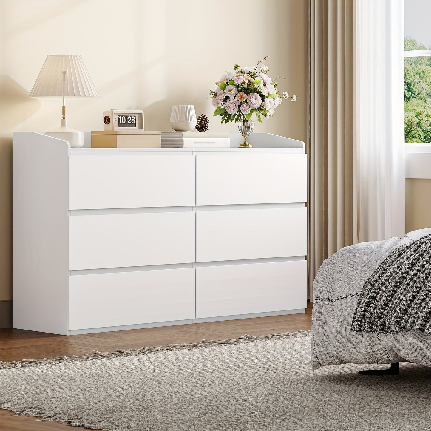 6-Ladenkast – Ladekast – Opbergkast – Dressoir – Kommode – Modern Wit – Hardhouten & Spaanplaat – 40x138x84 cm – 3,2 Kubieke Voet Inhoud