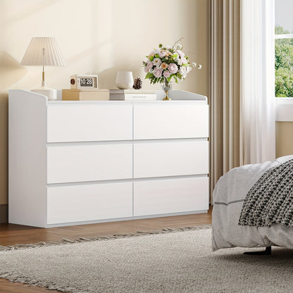 6-Ladenkast – Ladekast – Opbergkast – Dressoir – Kommode – Modern Wit – Hardhouten & Spaanplaat – 40x138x84 cm – 3,2 Kubieke Voet Inhoud