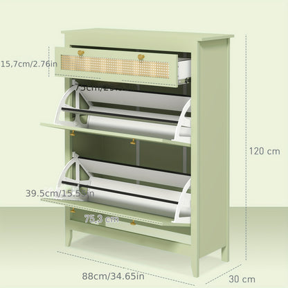 2-door Shoe Cabinet, Shoe Rack with Drawers, Shoe Rack, Shoe Cabinet for 12 Pairs of Shoes, Shoe Storage for Entrance Areas and Hallways, 88 X 30 X 120cm, Green