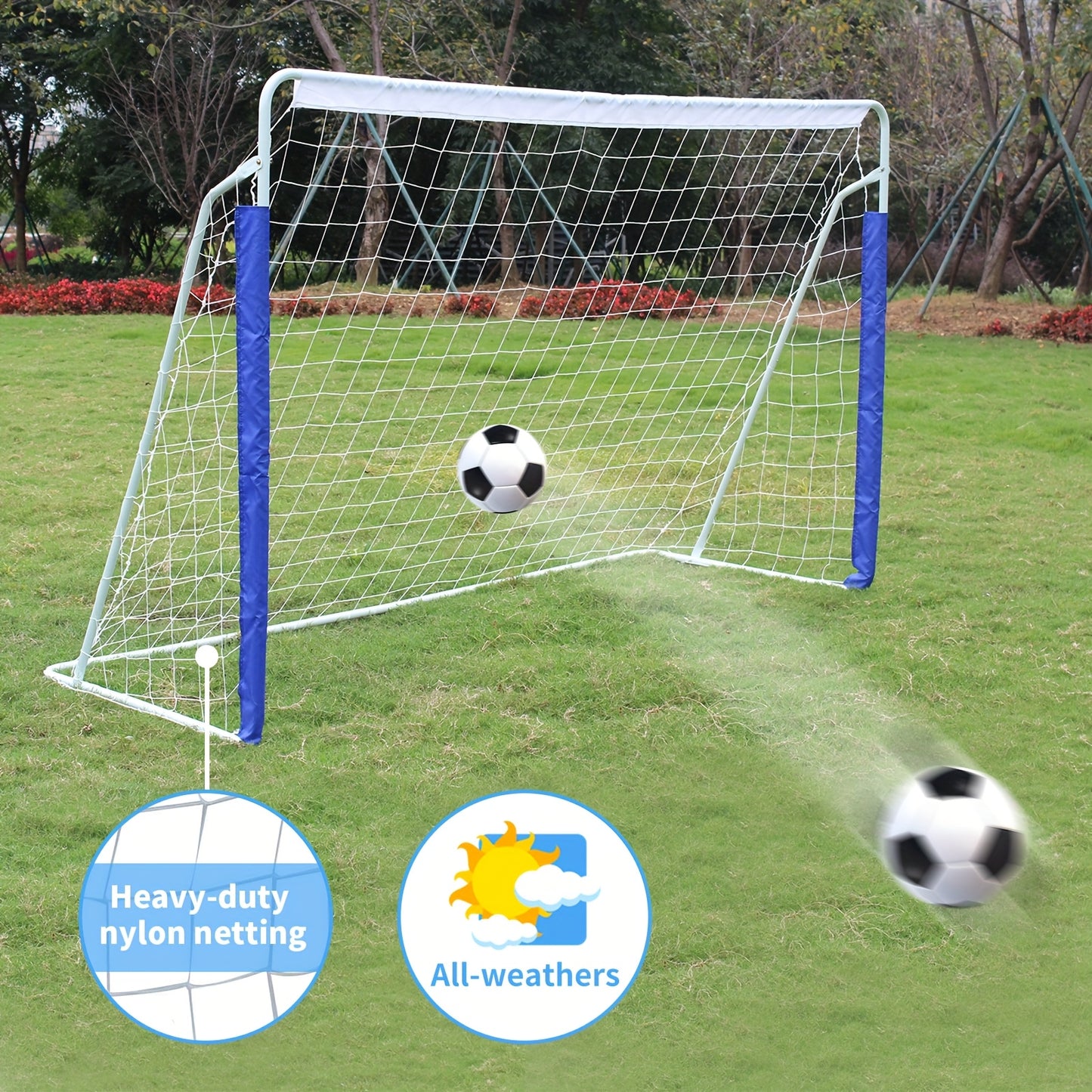 243.84x152.4cm Portable Soccer Goal with Collapsible Metal Frame & Quick-Mount Net - Heavy-Duty Training Goal Suitable for Backyard, Indoor/Outdoor Use, & - Assembly with Carry Bag