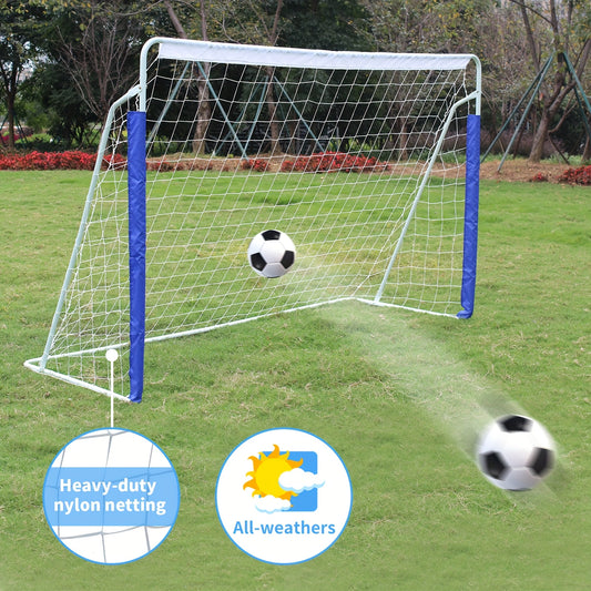 243.84x152.4cm Portable Soccer Goal with Collapsible Metal Frame & Quick-Mount Net - Heavy-Duty Training Goal Suitable for Backyard, Indoor/Outdoor Use, & - Assembly with Carry Bag