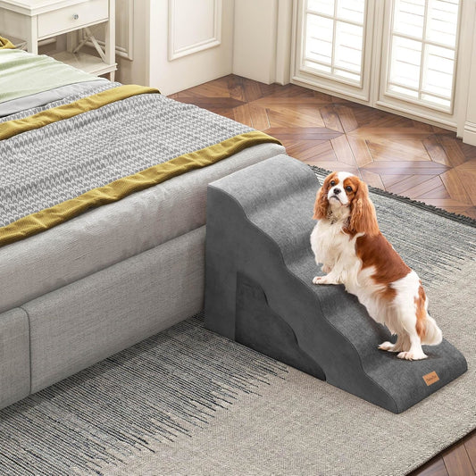 Hondenladder – Hondentrap – Huisdiertreden – Dierenladder – Kattentrap – Zacht Schuim – Antislip Openingen – Geschikt voor Kleine Honden en Katten – Grijs