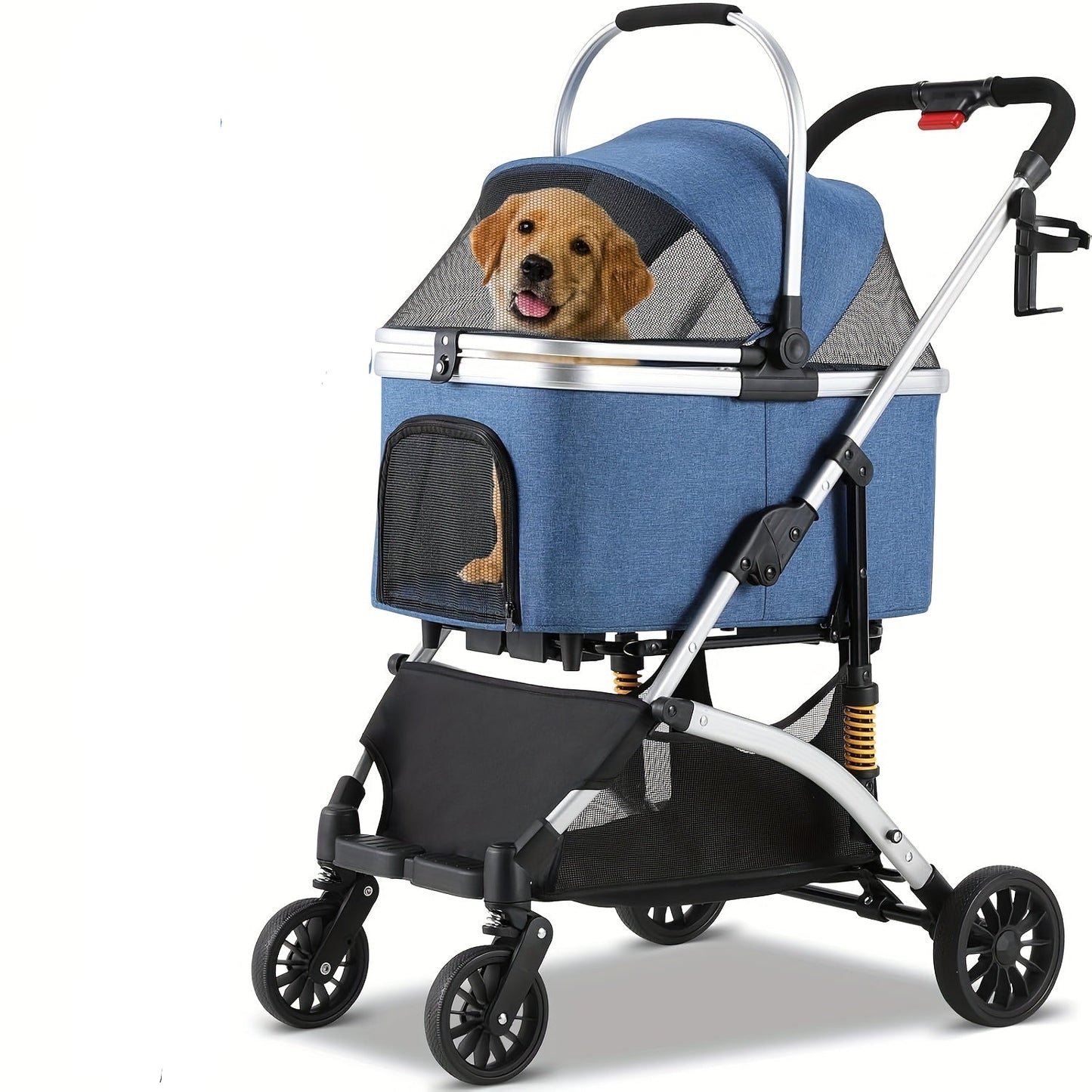 Huisdierenwagen – Hondenbuggy – Kattenwagen – Wandelwagen – Dierenbuggy – 3-in-1 Design – Carbonstalen Frame – Max. Belastbaar 20 kg – Zilverblauw