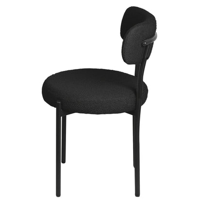 Boucle Fabric Dining Chairs Set Of 4, Round Upholstered Dining Room Chairs with Black Metal Legs, Open Back Design, Modern Kitchen Dining Room Chairs for Kitchen, Living Room(4pcs, Black), Dining Table Chairs, Kitchen Table A