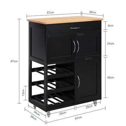 Keukentrolley – Serveerwagen – Keukenwagen – Opbergkast – Rolwagen – Hout & MDF – Mobiel met Wieltjes – Compact 80x45x35 cm