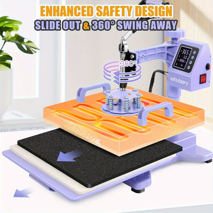 Warmtepers – Hittepers – Transferpers – Textielpers – Mokkenpers – 38,1x38,1 Cm Drukoppervlak – 360° Zwenkfunctie