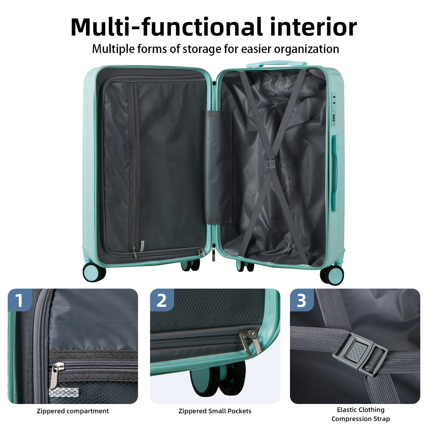 Kofferset – Reiskoffer Set – Trolley – Handbagage – Ruimbagage – PC Materiaal – Krasbestendig & Lichtgewicht – 3-Delig 14/20/28 Inch – Stille Spinner Wielen – Combinatieslot – Goud