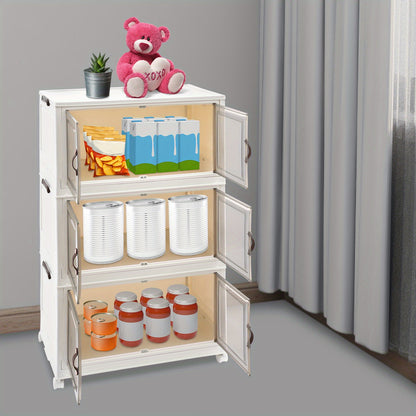 Extra Large Cabinet Locker Cabinet Storage Cabinet with Doors - Heavy-Duty PP/HIPS, Foldable Modular Design with 4-Wheel Mobility, 3-Tier Shelving System for Home, Office, Gym - Space-Saving Storage Cabinet with Door Locking