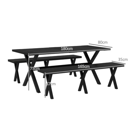 Picknicktafel – Bierbank – Tuinset – Tafel met Bankjes – Aluminium Tafelblad – Stalen Banken – Parasolgat – Weerbestendig – 180x80x73 cm – Zwart