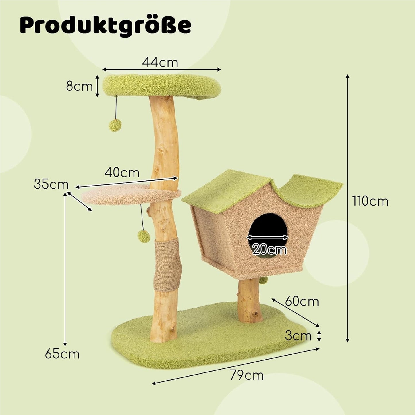 Kattenboom – Kattenhuis – Kattenkrabpaal – Kattenmeubel – Kattenhut – 110 cm Hoog – Gemaakt Van Stevig Beukenhout