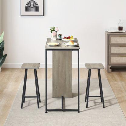 Eettafelset – 3-Delig Tafelset – Eettafel Met Stoelen – Bistroset – Keukentafel Set – Compact Rechthoekig Ontwerp – Opberglade En Planken – Vintage Bruin