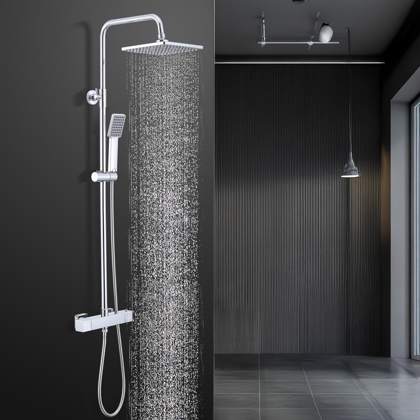 Douche Systeem – Douche Set – Regendouche – Douchekraan – Thermostaatkraan – Verstelbare Douchebeugel – RVS – Thermostaat 38°C Veiligheidsfunctie