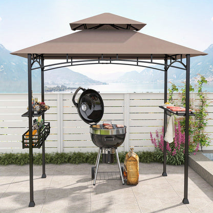 BBQ Grill Gazebo – Barbecue Overkapping – Grill Tent – Picknick Shelter – Buitenkeuken – Dubbel Dak – Vlamwerende Polyester Kap – Zwart-Grijs
