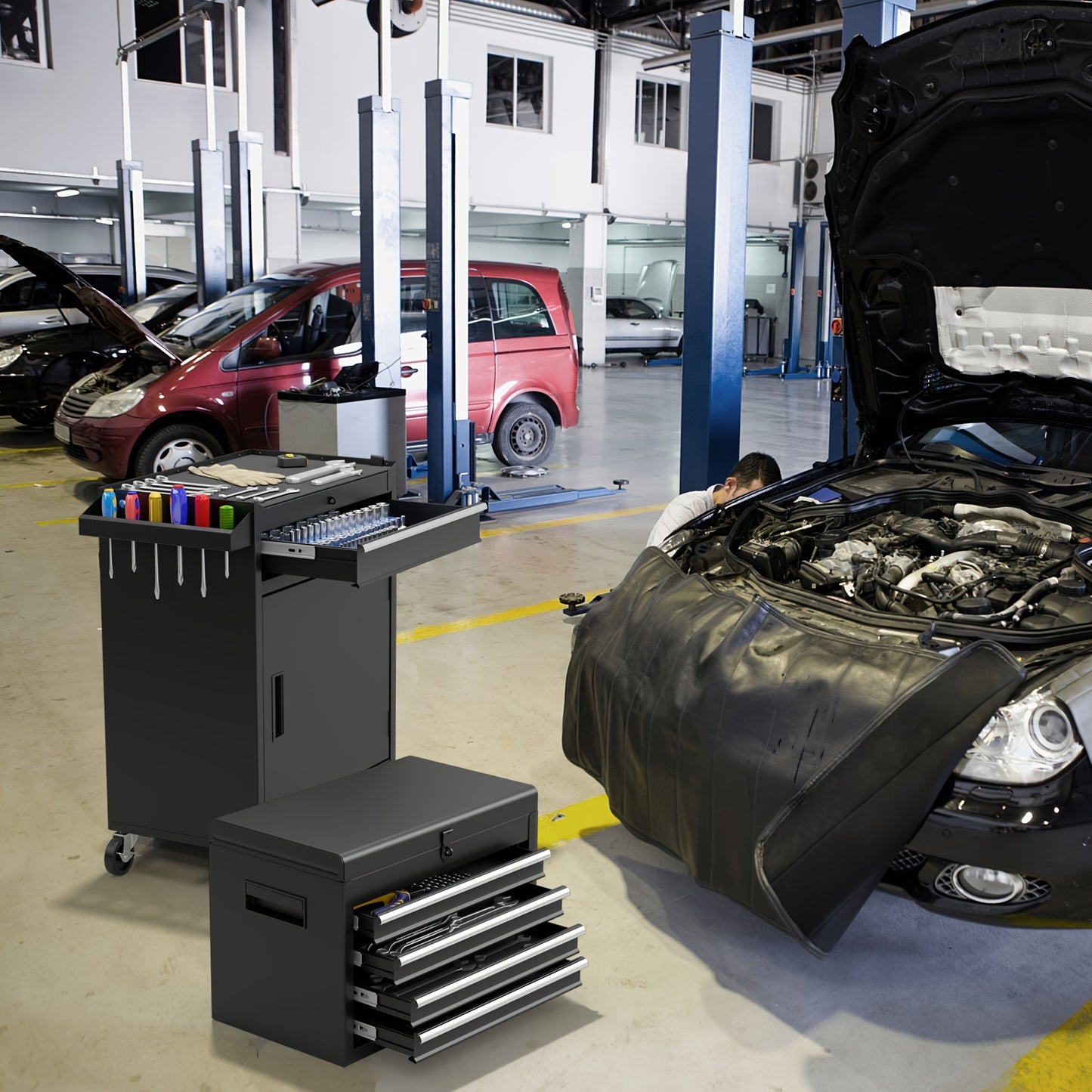 Gereedschapskist – Werkplaatskist – Rolwagen – Gereedschapswagen – Toolbox – 5 Lades – Robuust Roestvrij Metaal – Verstelbare Plank