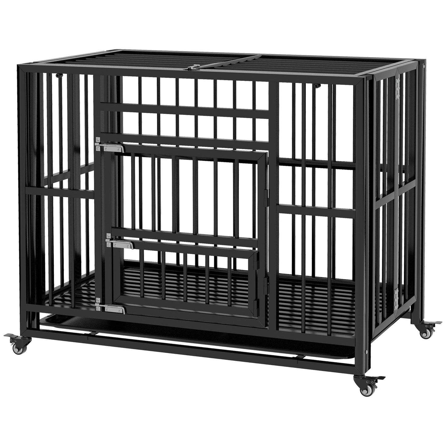 Hondenbench – Hondenkooi – Hondenren – Hondenhok – Hondenverblijf – Vouwbaar Ontwerp – Universele Wieltjes – Uitneembare Bodemtray – Zwart – 94 x 58 x 78 cm