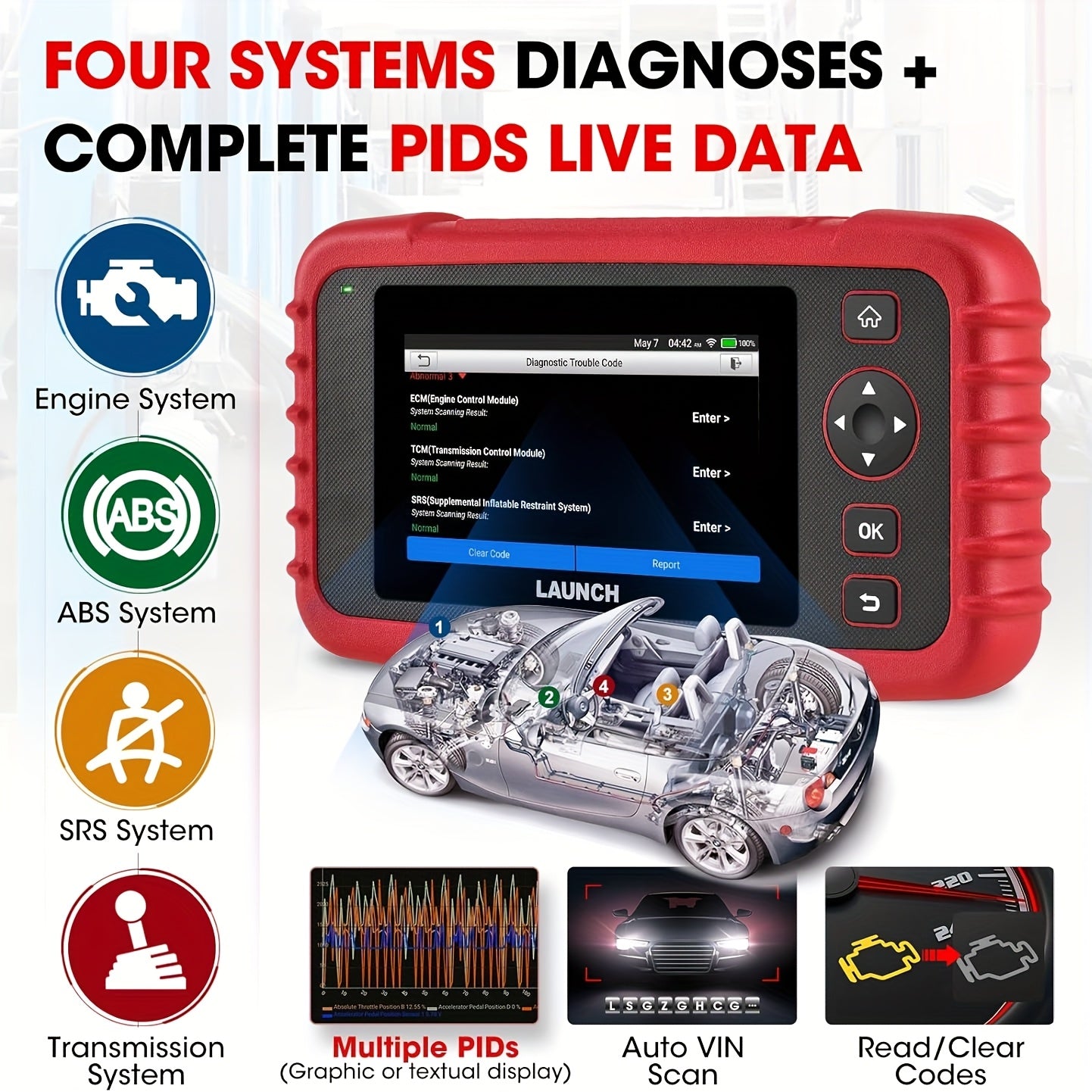 OBD Scanner – Autodiagnoseapparaat – Foutcode Uitlezer – Voertuigscanner – Diagnosetool – Bi-Directionele Communicatie – Online ECU Codering