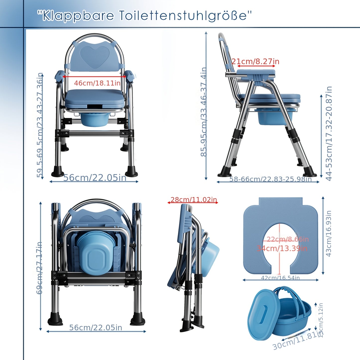 Toiletemmerstoel – Toiletstoel – Postoel – Commode Stoel – Douchestoel – In Hoogte Verstelbaar – Comfortabele Gewatteerde Zitting – Draagvermogen 200 kg