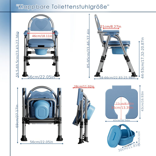 Toiletemmerstoel – Toiletstoel – Postoel – Commode Stoel – Douchestoel – In Hoogte Verstelbaar – Comfortabele Gewatteerde Zitting – Draagvermogen 200 kg