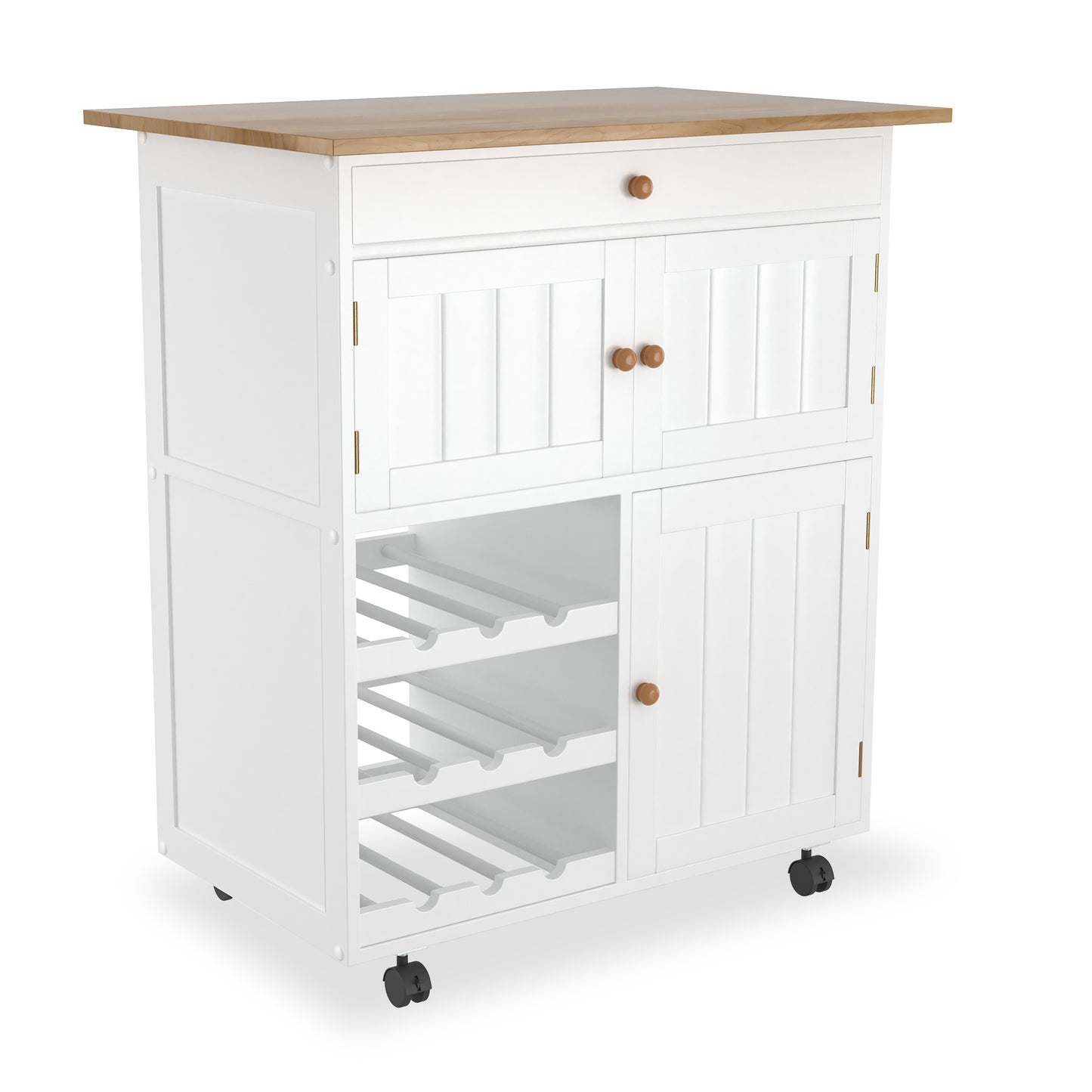 Keukentrolley – Keukenwagen – Servierwagen – Opbergtrolley – Barwagen – Wieltjes Met Remmen – Rubberwood Tafelblad 85x68x39 cm