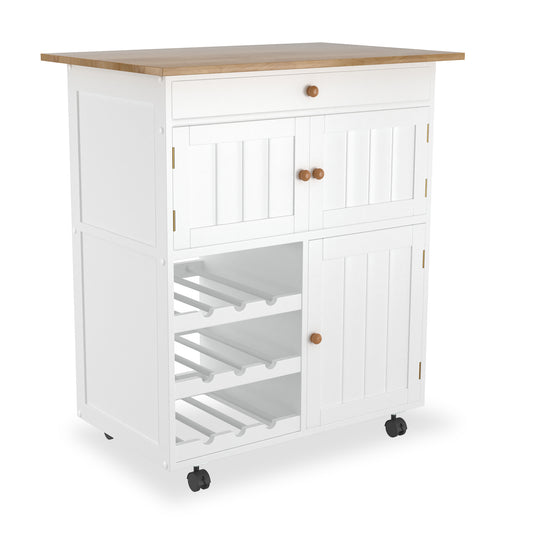 Keukentrolley – Keukenwagen – Servierwagen – Opbergtrolley – Barwagen – Wieltjes Met Remmen – Rubberwood Tafelblad 85x68x39 cm
