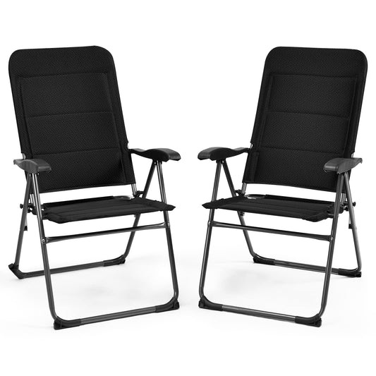 Tuinstoelen – Vouwstoelen – Balkonstoelen – Ligstoelen – Campingstoelen – 7-standen verstelbare rugleuning – Ademend metaal en Oxford-stof – Set van 2 – Zwart